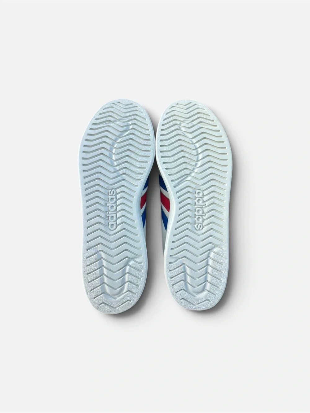 adidas White Sneakers with Blue & Pink Accent Stripes